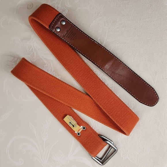 Tommy Bahama D ring belt orange cotton and tan leather golf - Picture 5 of 10